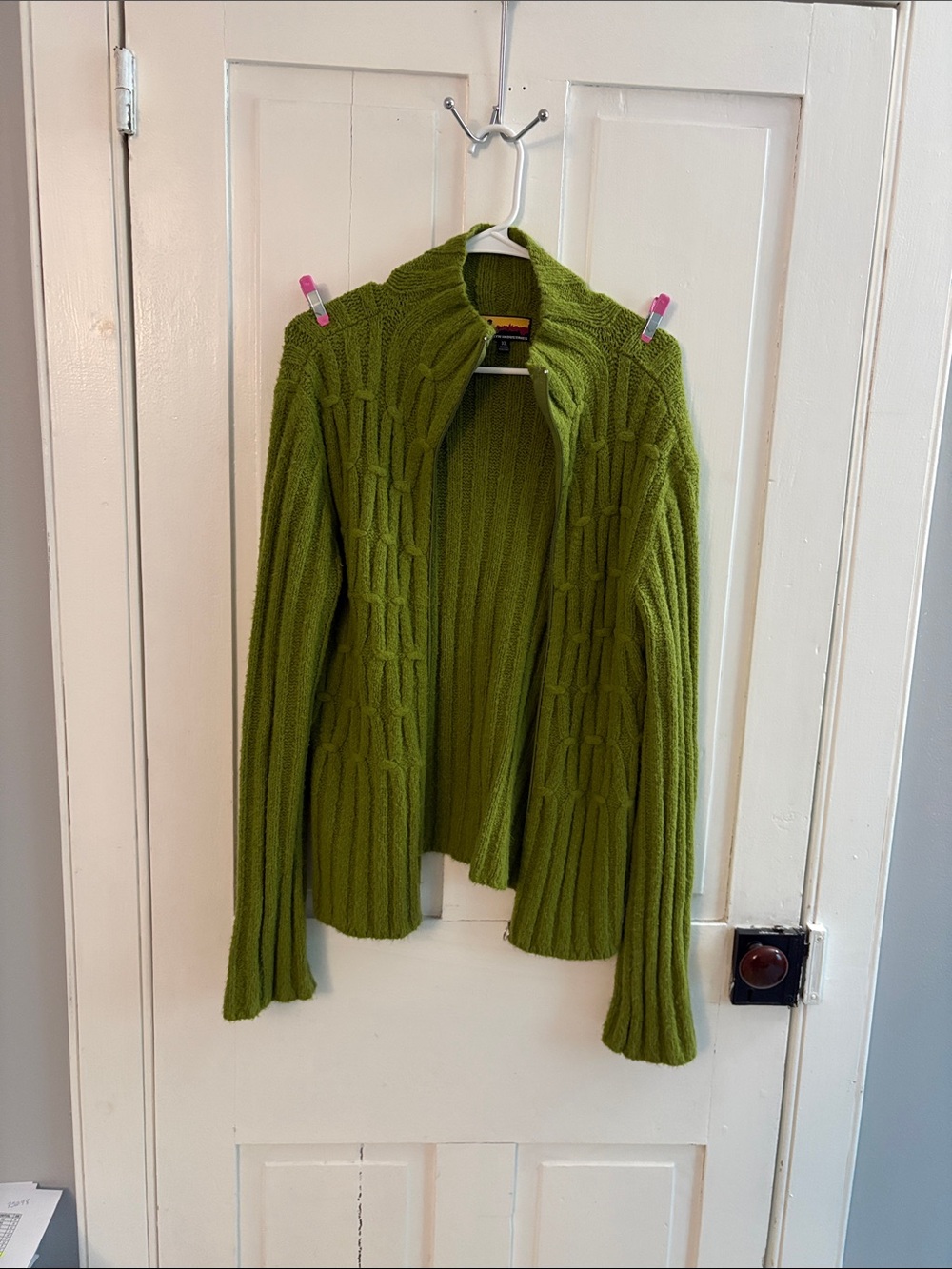 Brooklyn Industries Olive Green Cable Knit Open Cardigan